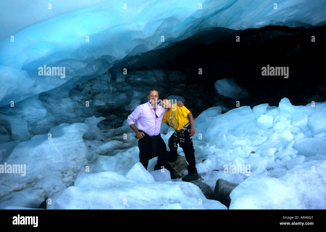 Austria Grossclockner Gletscher ghiacciaio Neve Montagne Großglockner ghiacciaio ghiacciaio Pasterze vather figlio Foto Stock