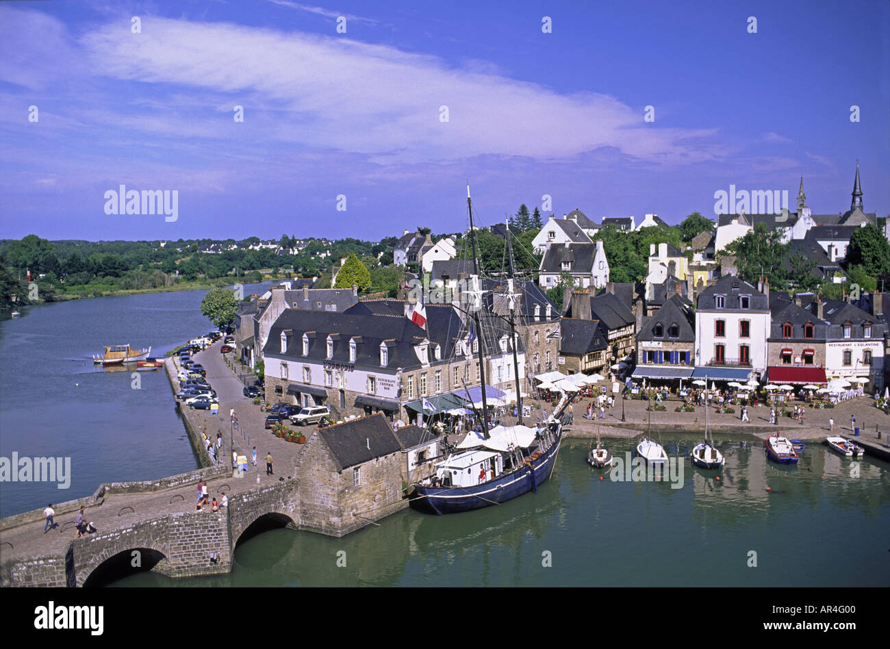 Vista sul porto di Auray, Morbihan, in Bretagna, Francia. Foto Stock