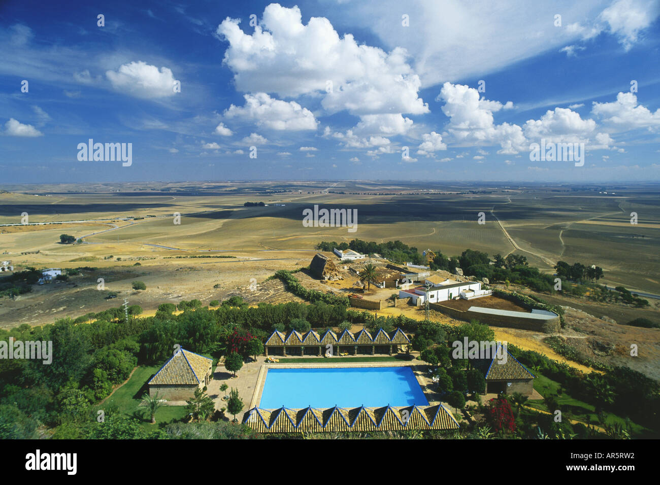 Carmona, Parador hotel piscina, Provincia Sevilla, Andalusia, Spagna Foto Stock