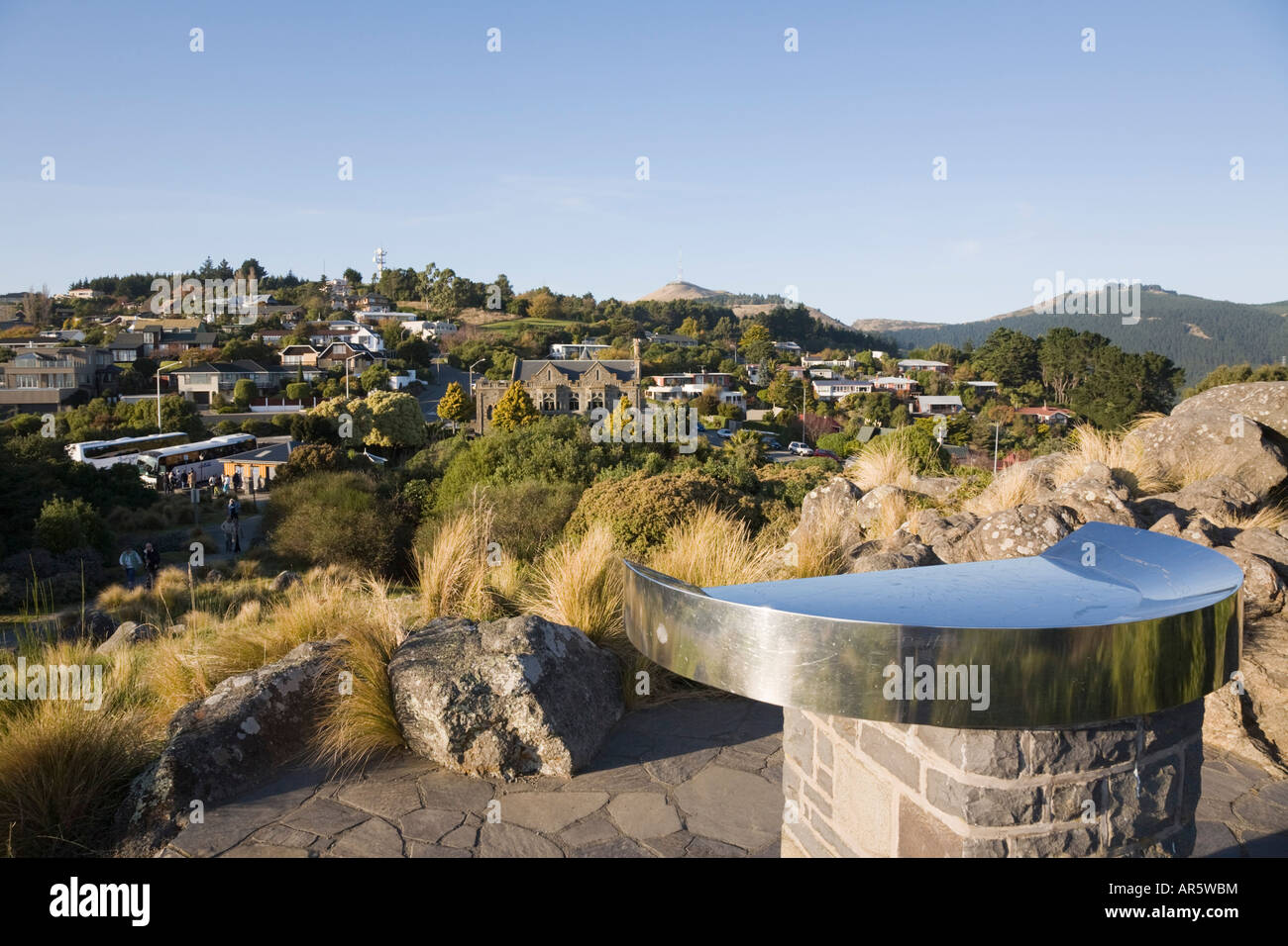 Christchurch Nuova Zelanda punto di vista turistico al segno del Takahe nella periferia esterna della periferia della città Foto Stock