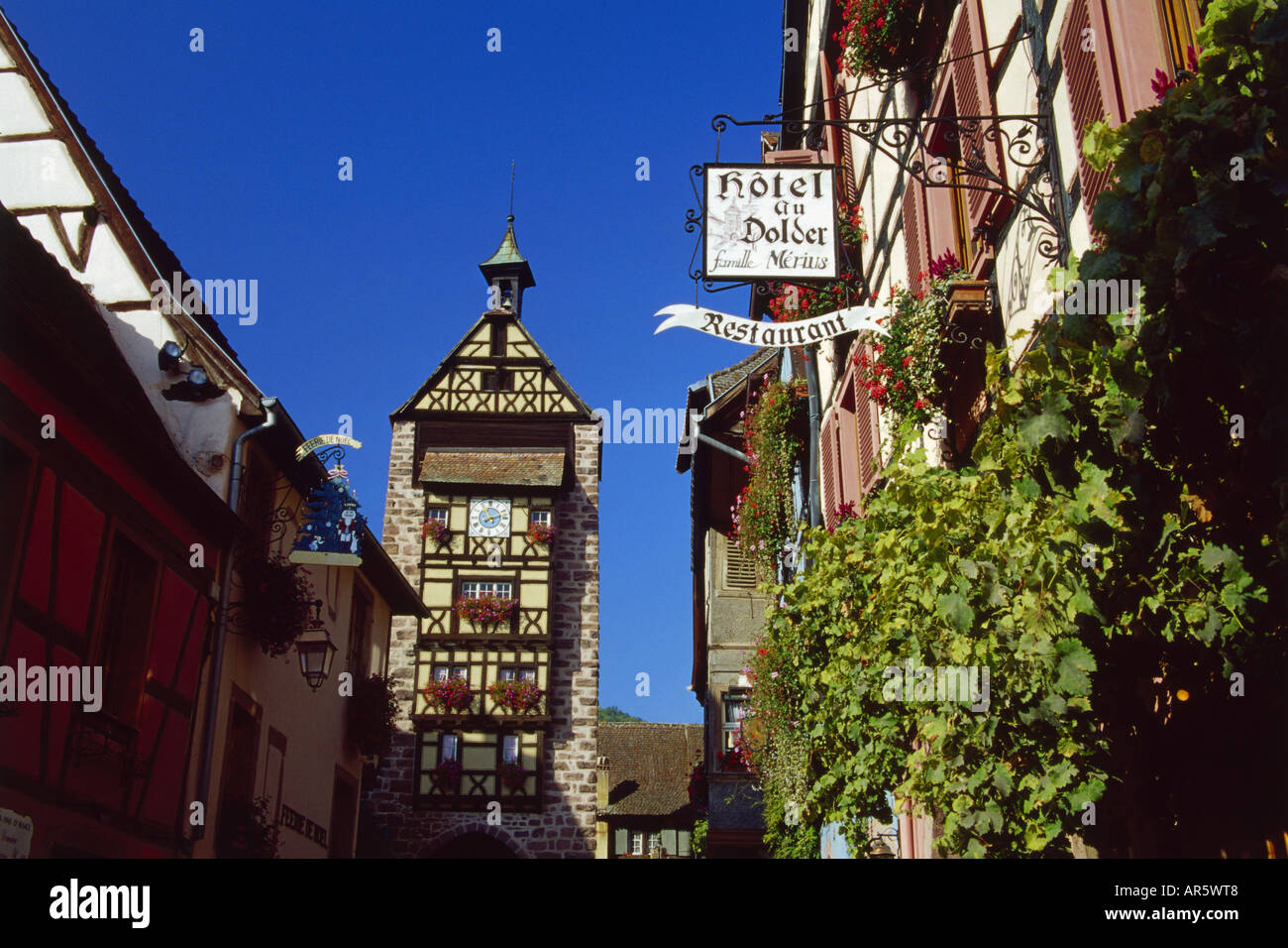 Torre Dolder in Riquewihr, Elsass, Francia Foto Stock