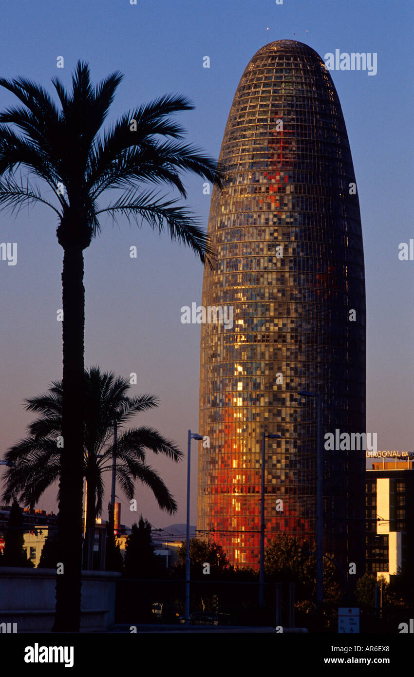 La Torre Agbar 142 m da Jean Nouvel ,Plaça de les Glories Barcellona Catalonia Spagna Foto Stock