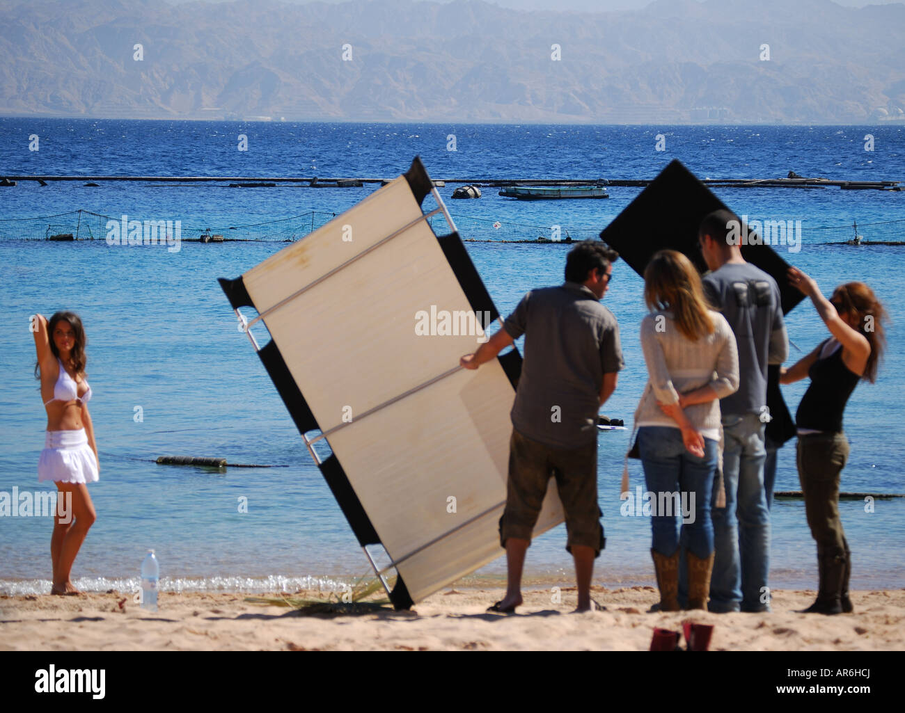 Foto in modella in spiaggia, Eilat, Distretto Sud, Israele Foto Stock