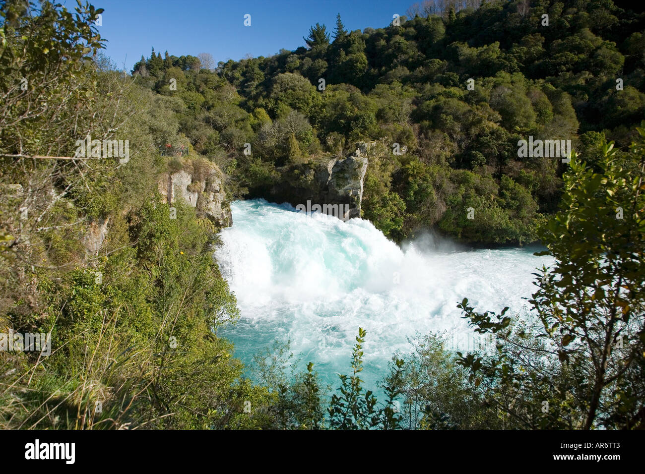 Cascate Huka e Fiume Waikato vicino a Taupo Isola del nord della Nuova Zelanda Foto Stock