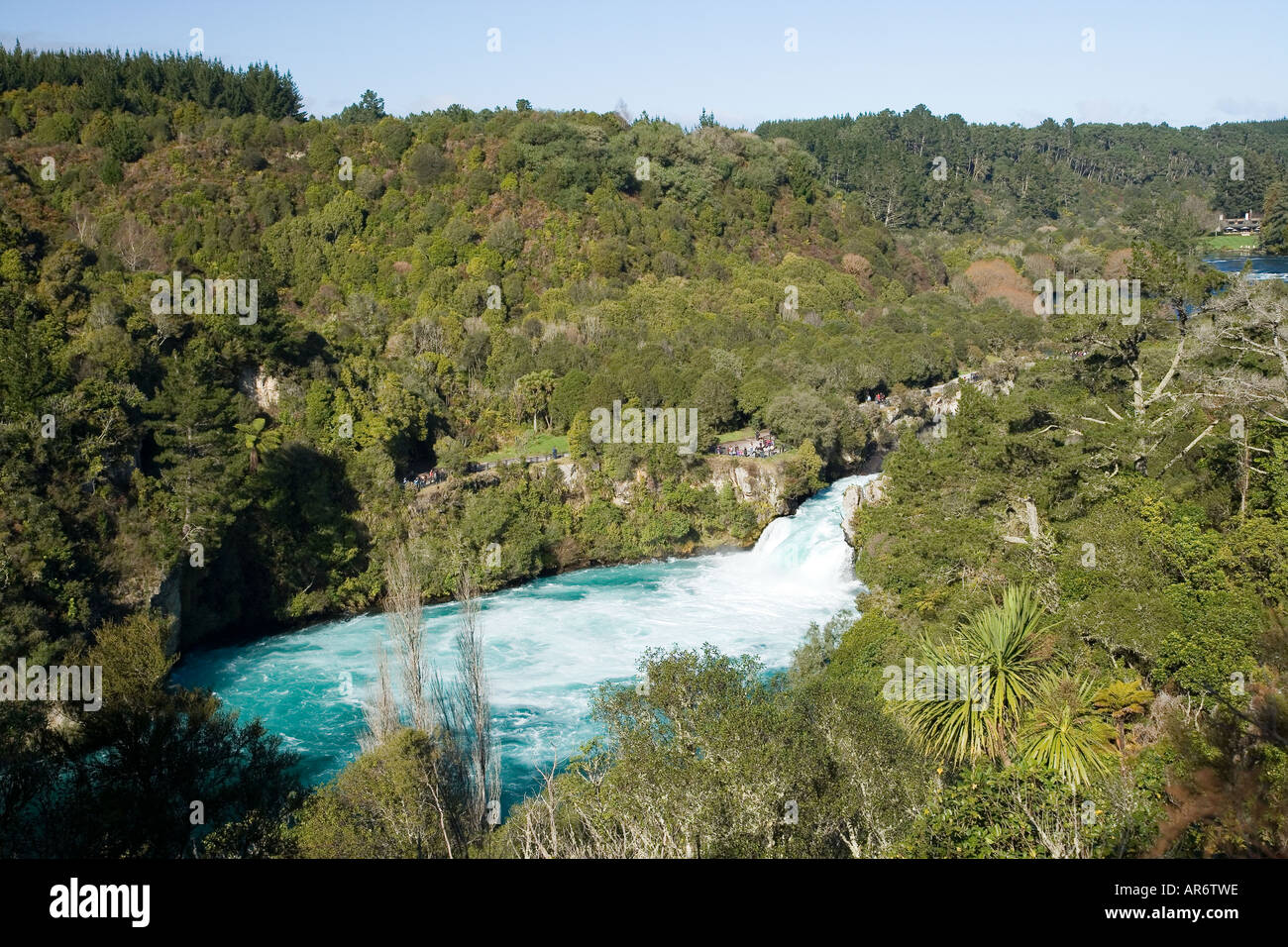 Cascate Huka e Fiume Waikato vicino a Taupo Isola del nord della Nuova Zelanda Foto Stock