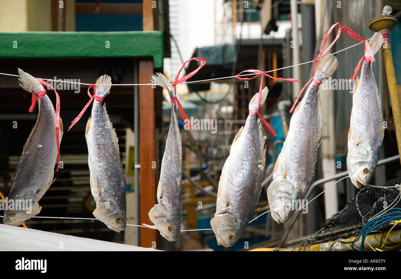 Pesce di essiccazione, Hong Kong, Repubblica Popolare di Cina. Foto Stock
