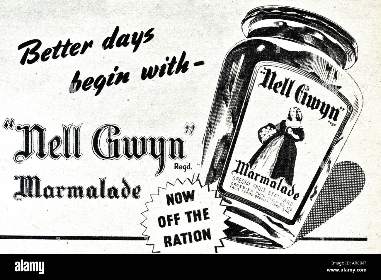 Nell Gwyn marmellata pubblicità dal 1946 per solo uso editoriale Foto Stock