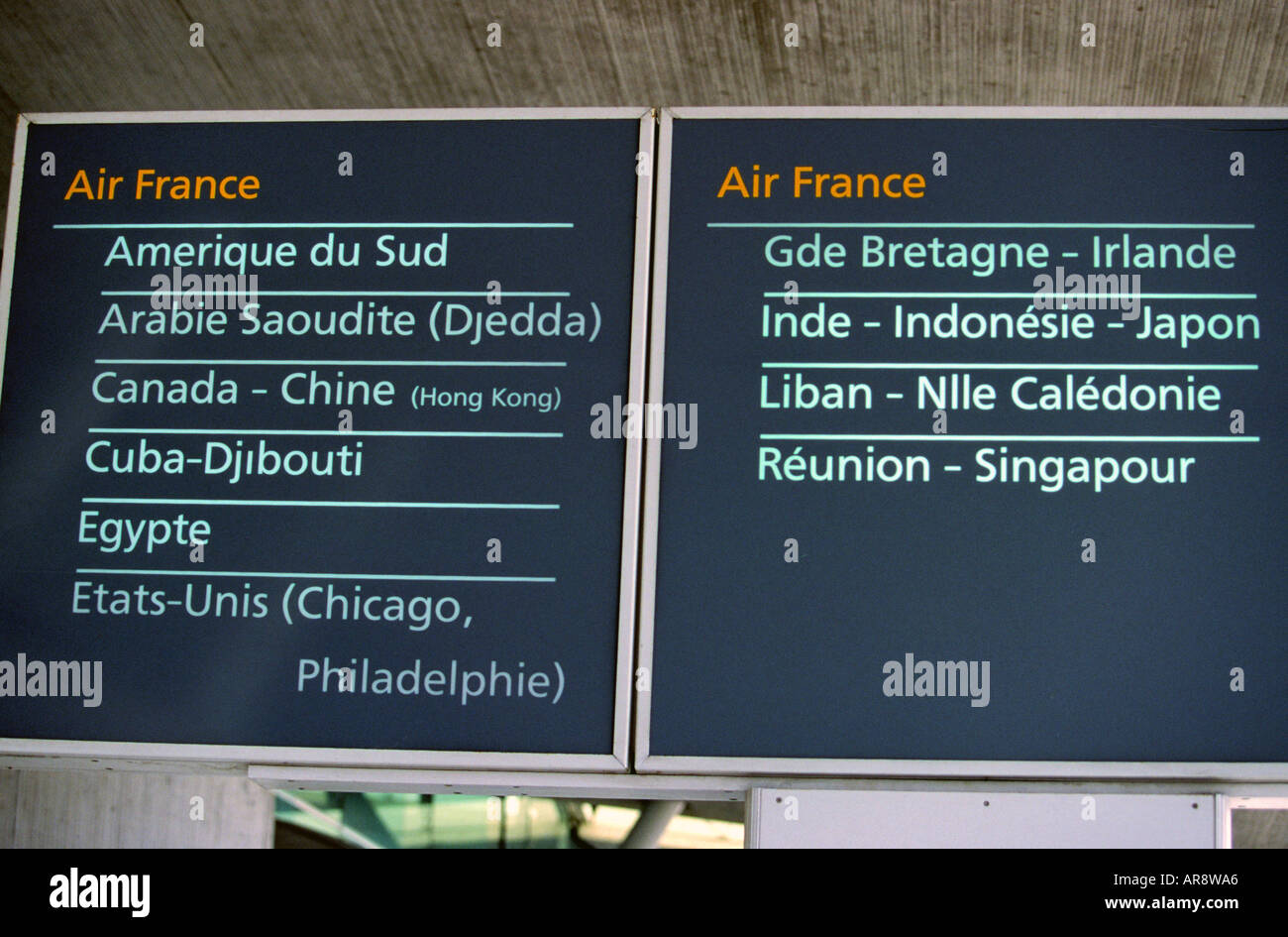 Compagnie aeree schermata o chiudere fino a Roissy Charles de Gaulle Paris Francia Foto Stock