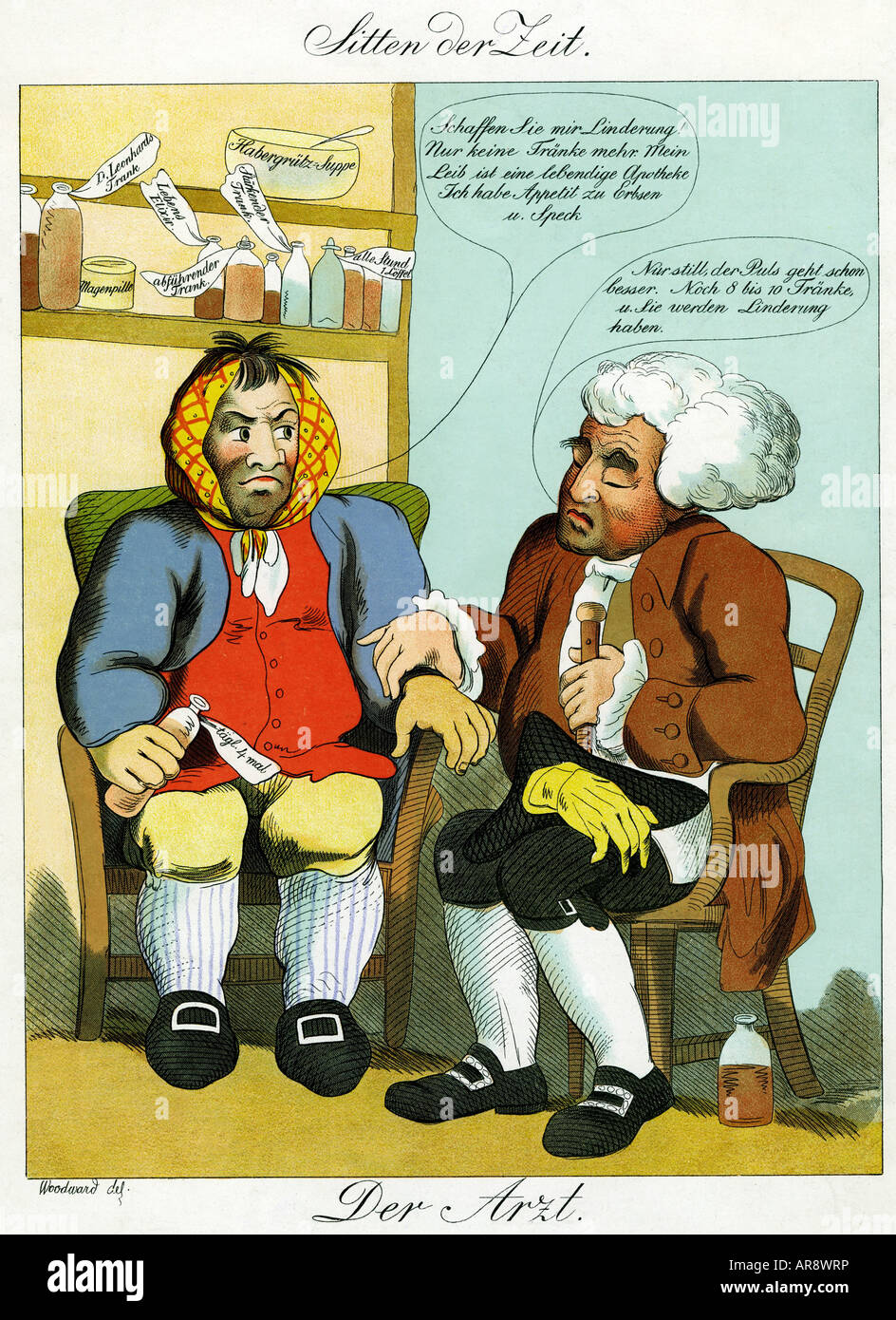 Medicina, medici, caricatura, 'il medico', stampa, 1913, dopo disegno di George Woodward (1760 - 1809), Foto Stock