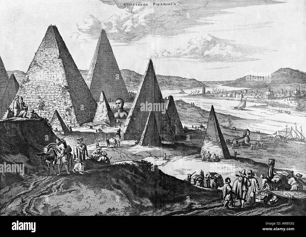 Geografia, Egitto, 'Piramidi egiziane', incisione dopo l'incisione del rame per Olfert Dapper 'Descrizione dell'Africa', 1668, Foto Stock