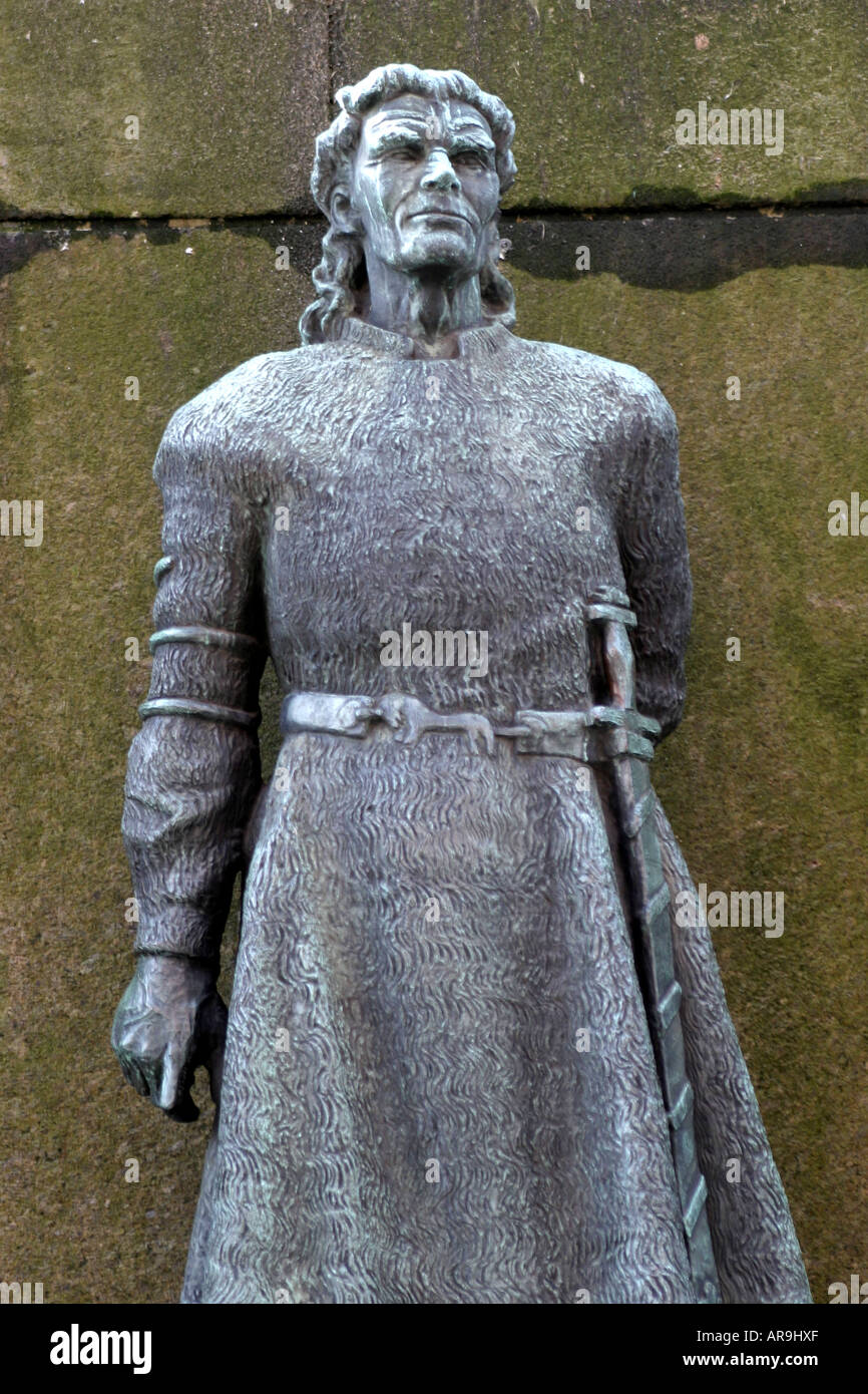 Statue di Viking uomini a Bergen in Norvegia. Foto Stock