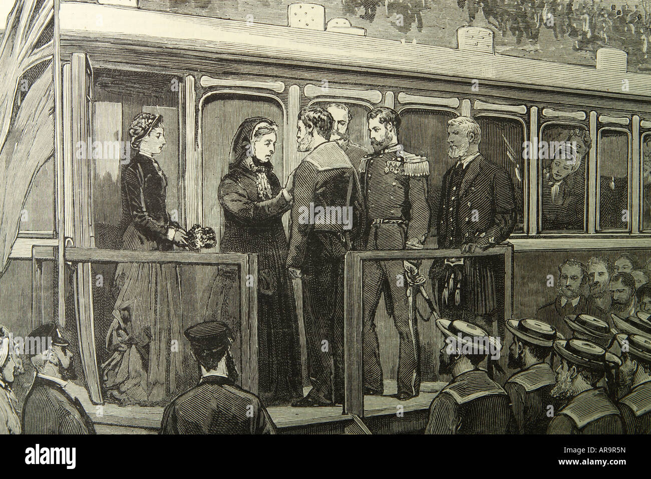 La regina Victoria presentando la medaglia Albert per i guardacoste George Oatley come pubblicato nel 1880 Foto Stock