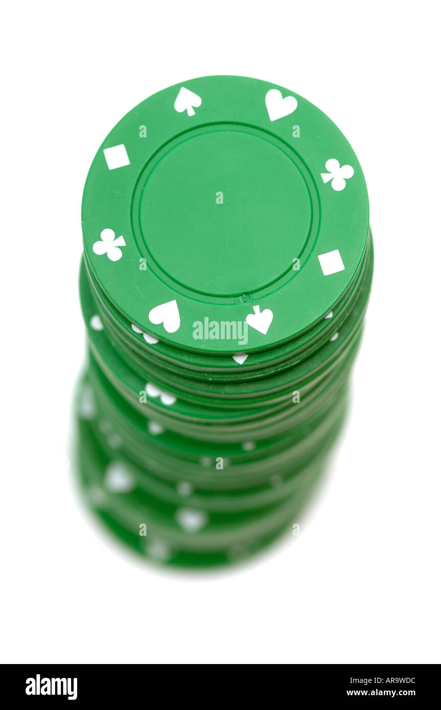 Pila di green poker chips Foto Stock