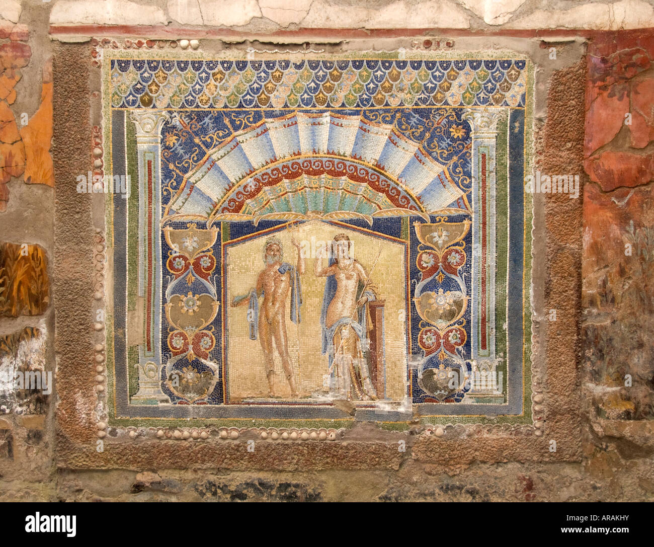 Piastrella mosaico, Pompei Foto Stock