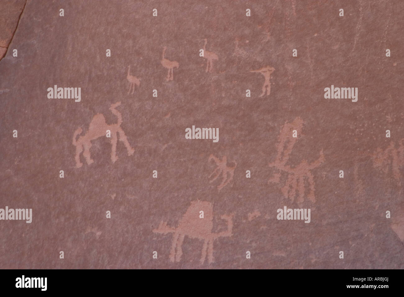 Pitture rupestri, intarsi, Wadi Rum, Giordania Foto Stock