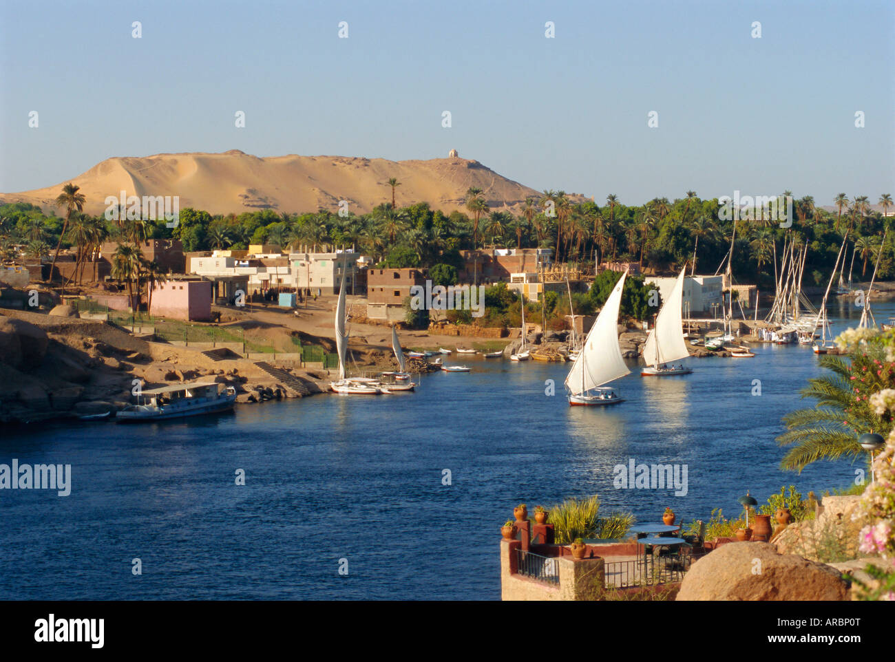 Isola Elefantina e il fiume Nilo, Aswan, Egitto, Nord Africa Foto Stock