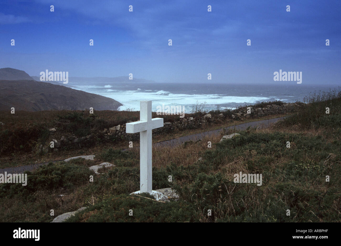 Un percebeiros, croce in Costa da Morte vicino Camarinas Galizia Spagna Foto Stock