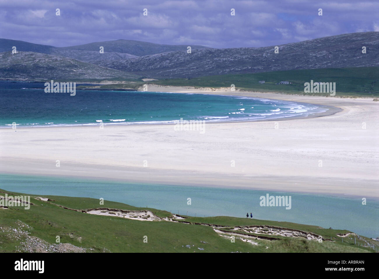Guscio bianco-sabbia, Scarasta Beach, a nord-ovest della costa sud Harris, Ebridi Esterne, Scotland, Regno Unito, Europa Foto Stock