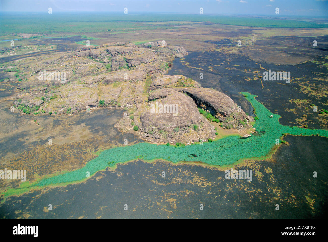 Backwaters di un fiume sulla pianura alluvionale del East Alligator River, Territorio del Nord, l'Australia Foto Stock