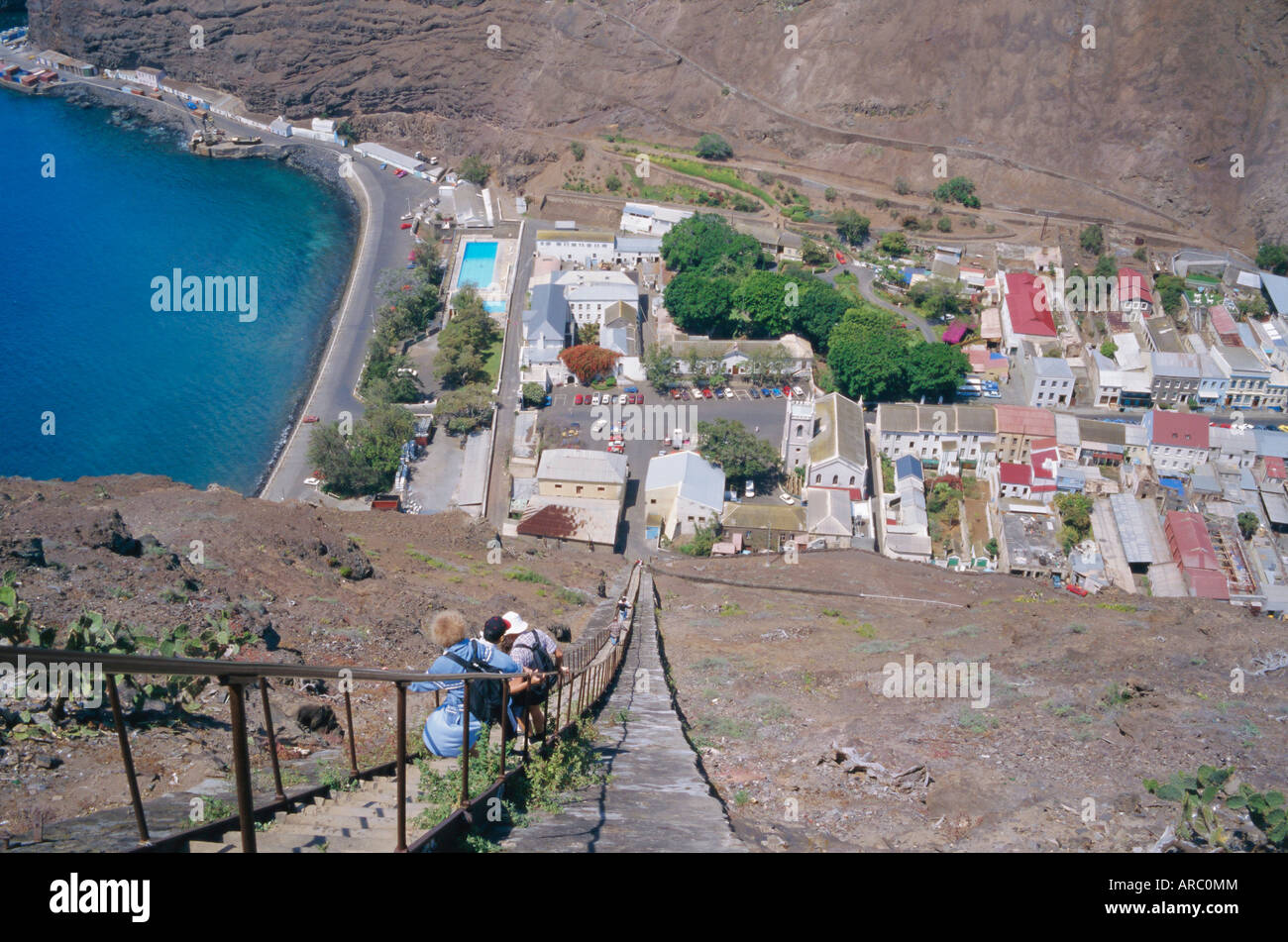 Jamestown da la scala di Giacobbe, 699 passi, St Helena, Mid-Atlantic Foto Stock