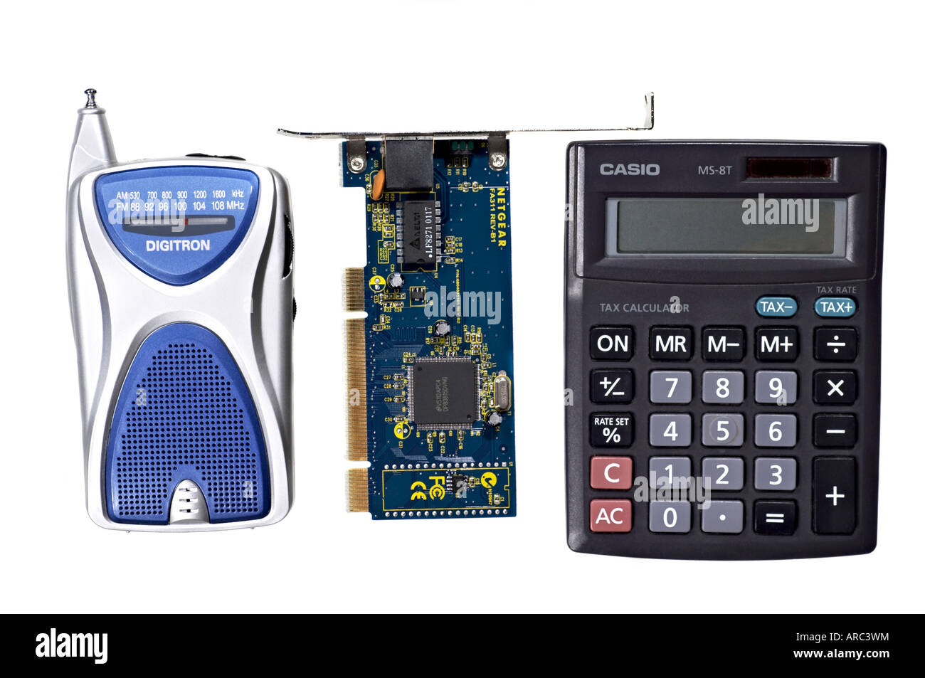 Radio a transistor scheda di rete Ethernet Solar Power Calculator Foto Stock