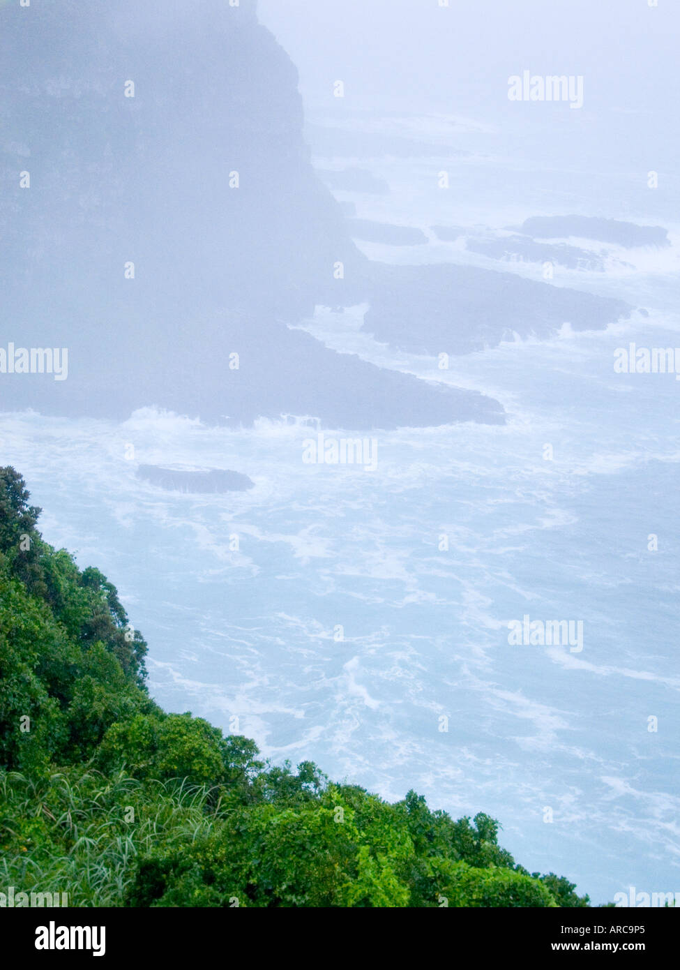 Giappone costa rocciosa isola hirado e la nebbia sul mare Foto Stock
