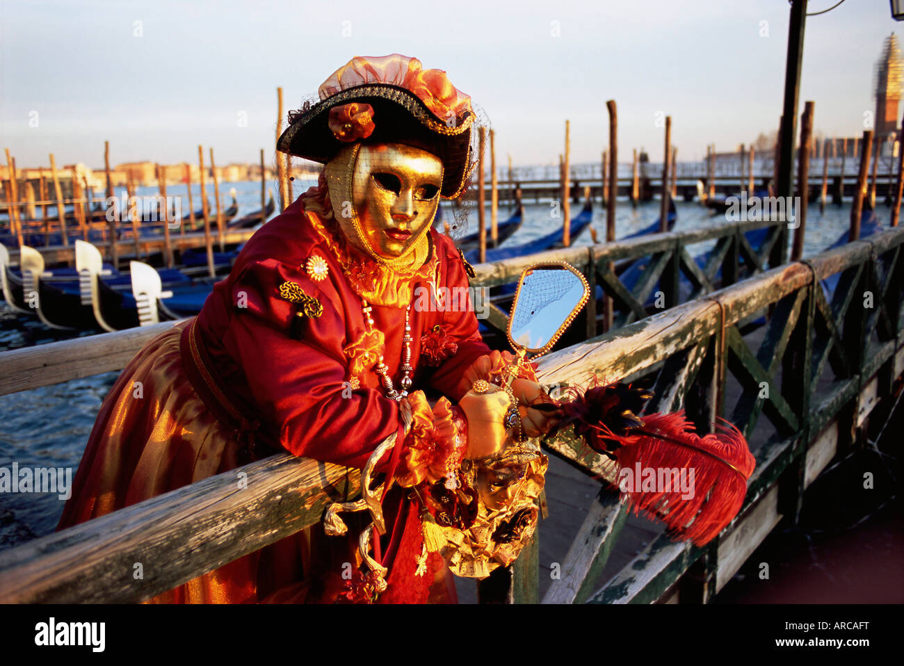 Ritratto di una persona vestita in maschera di carnevale e il costume di carnevale di Venezia, Venezia, Veneto, Italia, Europa Foto Stock