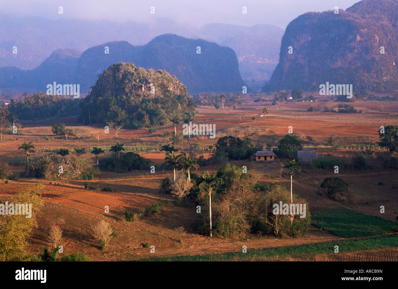 Vista su Vinales Valley da Hotel Los gelsomini, Vinales, Sito Patrimonio Mondiale dell'UNESCO, Cuba, West Indies, America Centrale Foto Stock