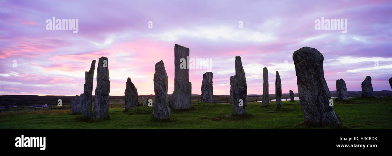 In piedi pietre di Callanish, isola di Lewis, Ebridi Esterne, Scotland, Regno Unito, Europa Foto Stock