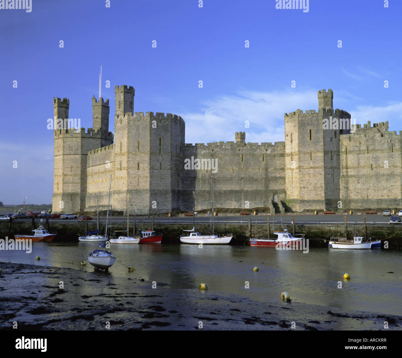 Caernarfon (Caernarvon) Castello, Sito Patrimonio Mondiale dell'UNESCO, Gwynedd, il Galles del Nord, Regno Unito, Europa Foto Stock