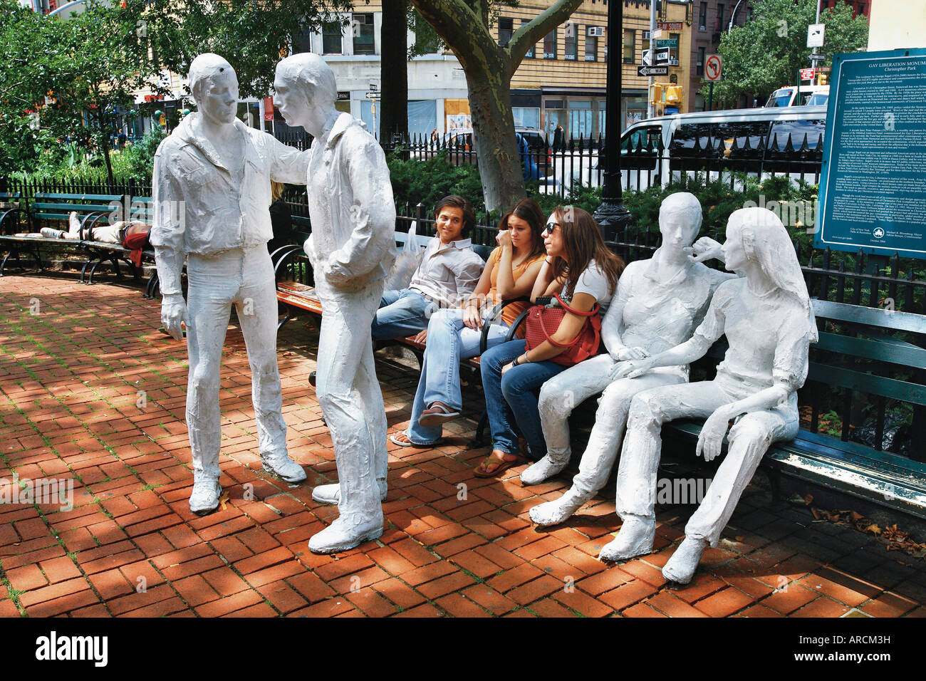 Statue in Sheridan Square nel Greenwich Village Foto Stock