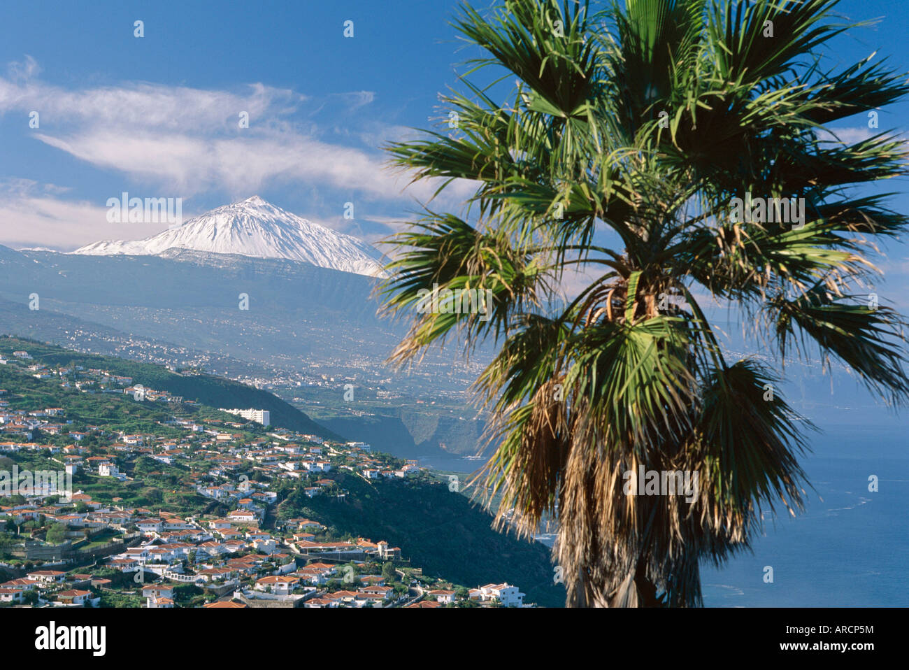 Costa Nord e il Monte Teide, Tenerife, Isole Canarie, Spagna, Atlantico, Europa Foto Stock