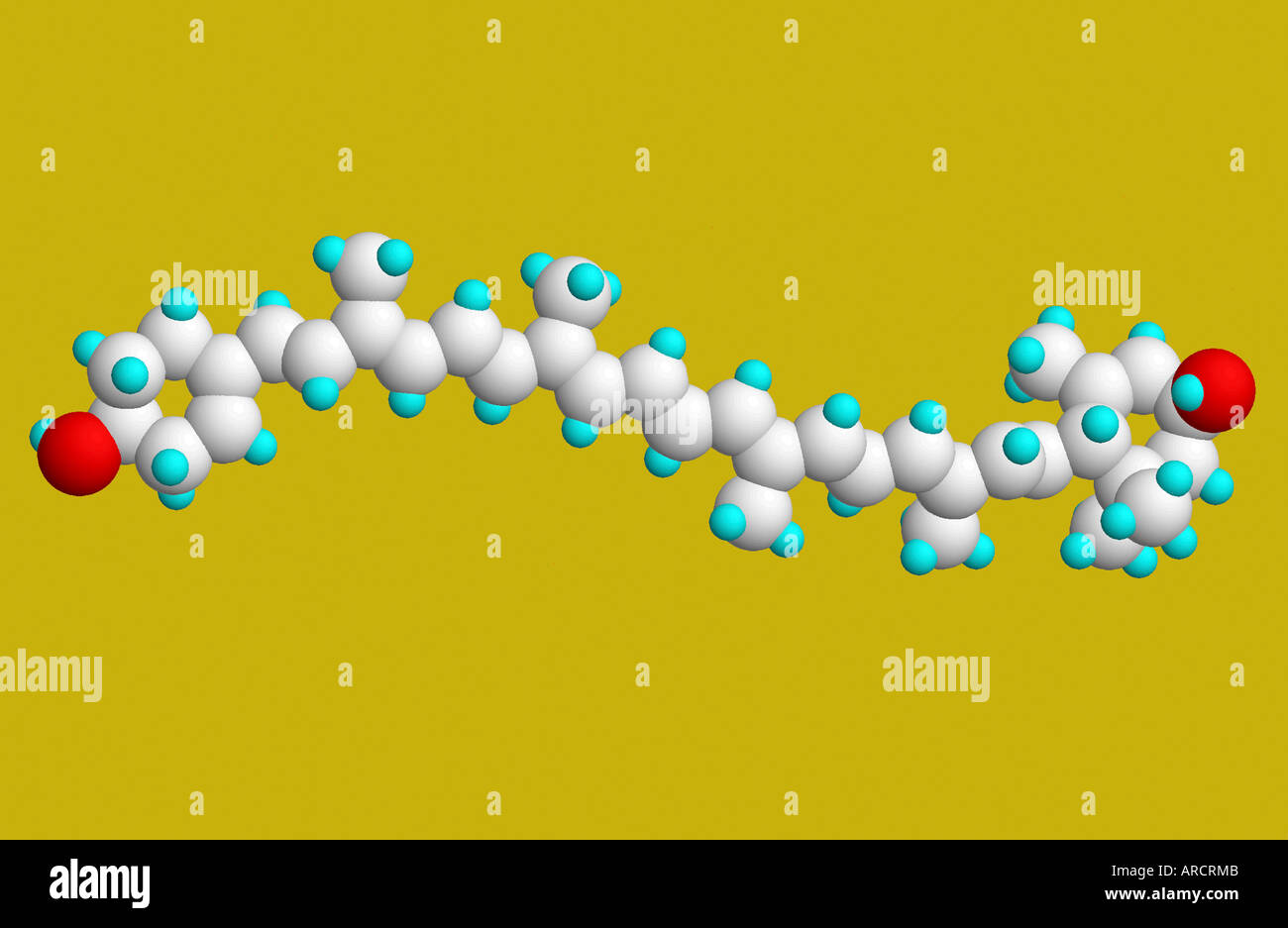 Il modello molecolare di luteina (C40H56O2) una delle oltre 600 noto che si verificano naturalmente i carotenoidi. Foto Stock