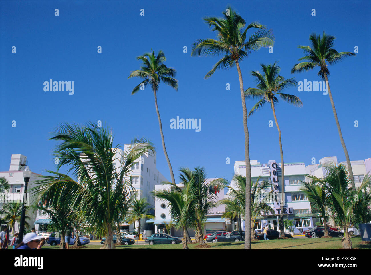 Ocean Drive e South Beach, Miami Beach, Miami, Florida, Stati Uniti d'America, America del Nord Foto Stock