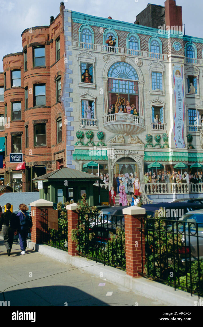 Murale di famosi personaggi di Boston, Newbury Street, Back Bay di Boston, Massachusetts, STATI UNITI D'AMERICA Foto Stock