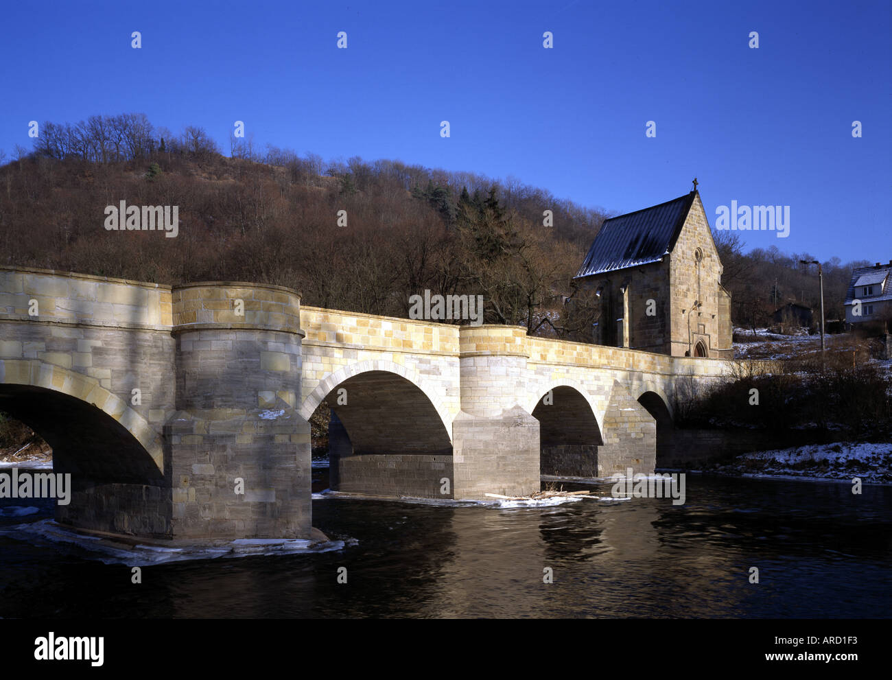 Creuzburg, Werrabrücke und Liboriuskapelle, Foto Stock