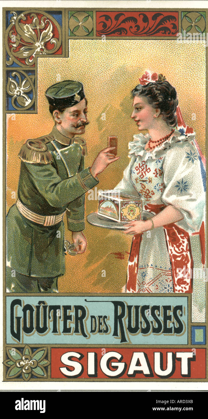 Annuncio Chromolithographed etichetta per biscotti russa circa 1890 Foto Stock