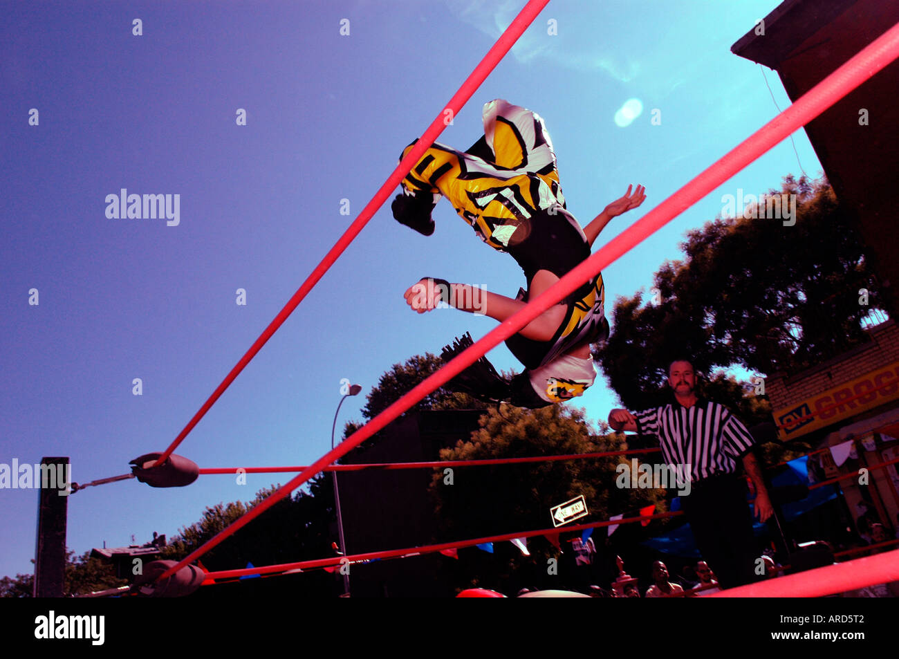 Lucha Libre al Grand Ave block party in Clinton Hill quartiere di Brooklyn Foto Stock