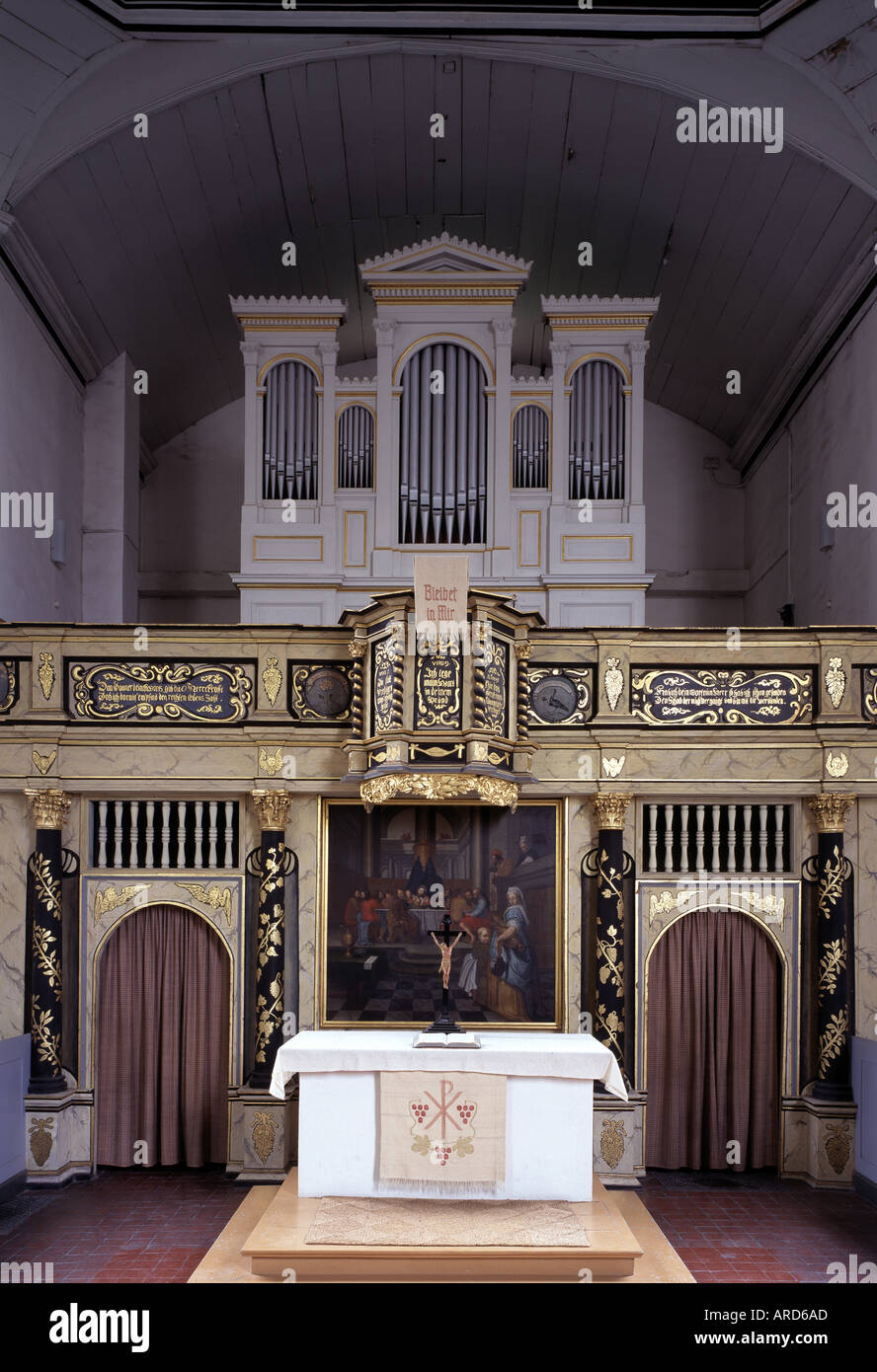 Neustadt/Dosse, Kirche, altare, Kanzel und Orgel Foto Stock