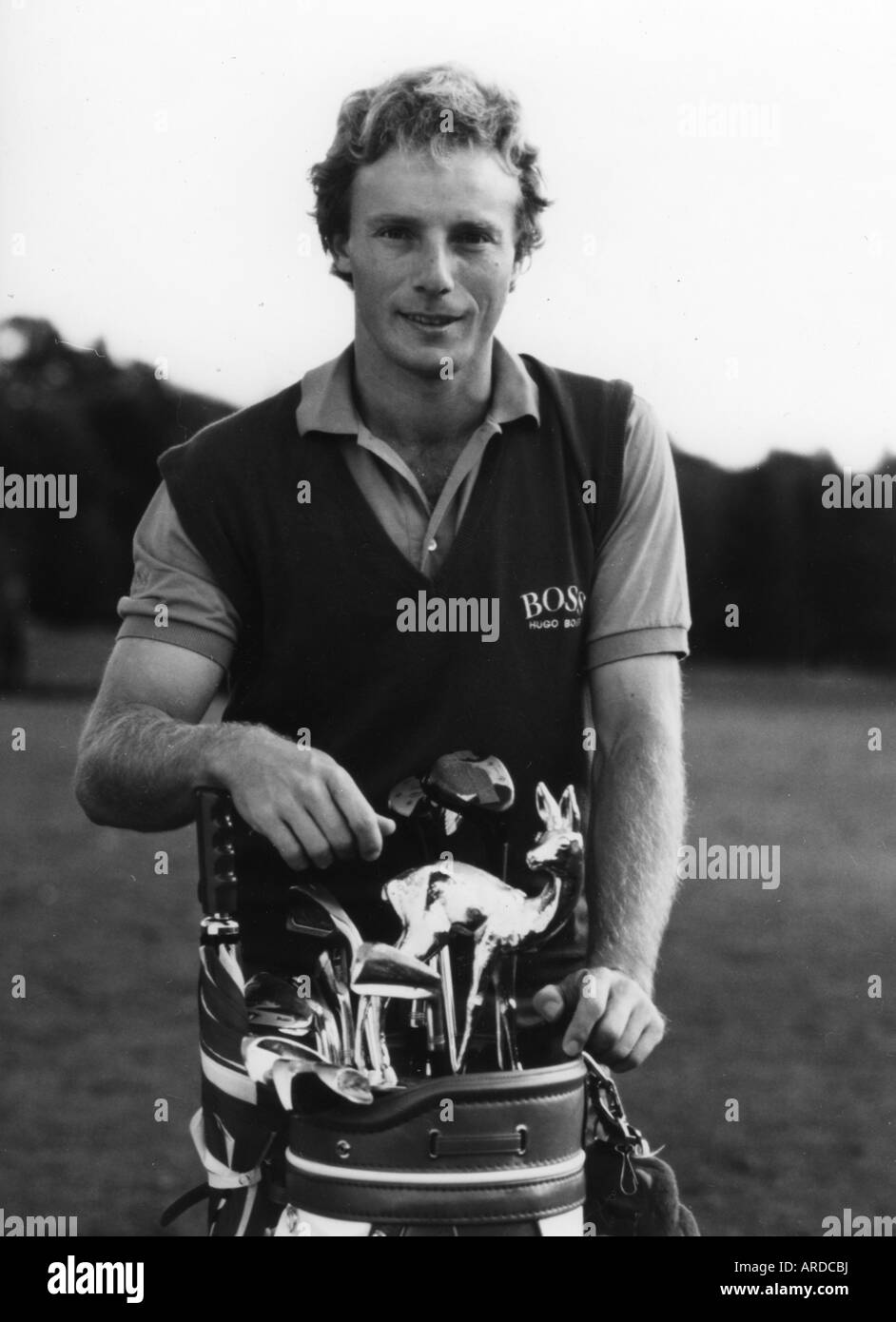 Langer, Bernhard, * 27.8.1957, atleta tedesco, (golf), a mezza lunghezza, con il premio Bambi e i club di golf, 1987, Foto Stock