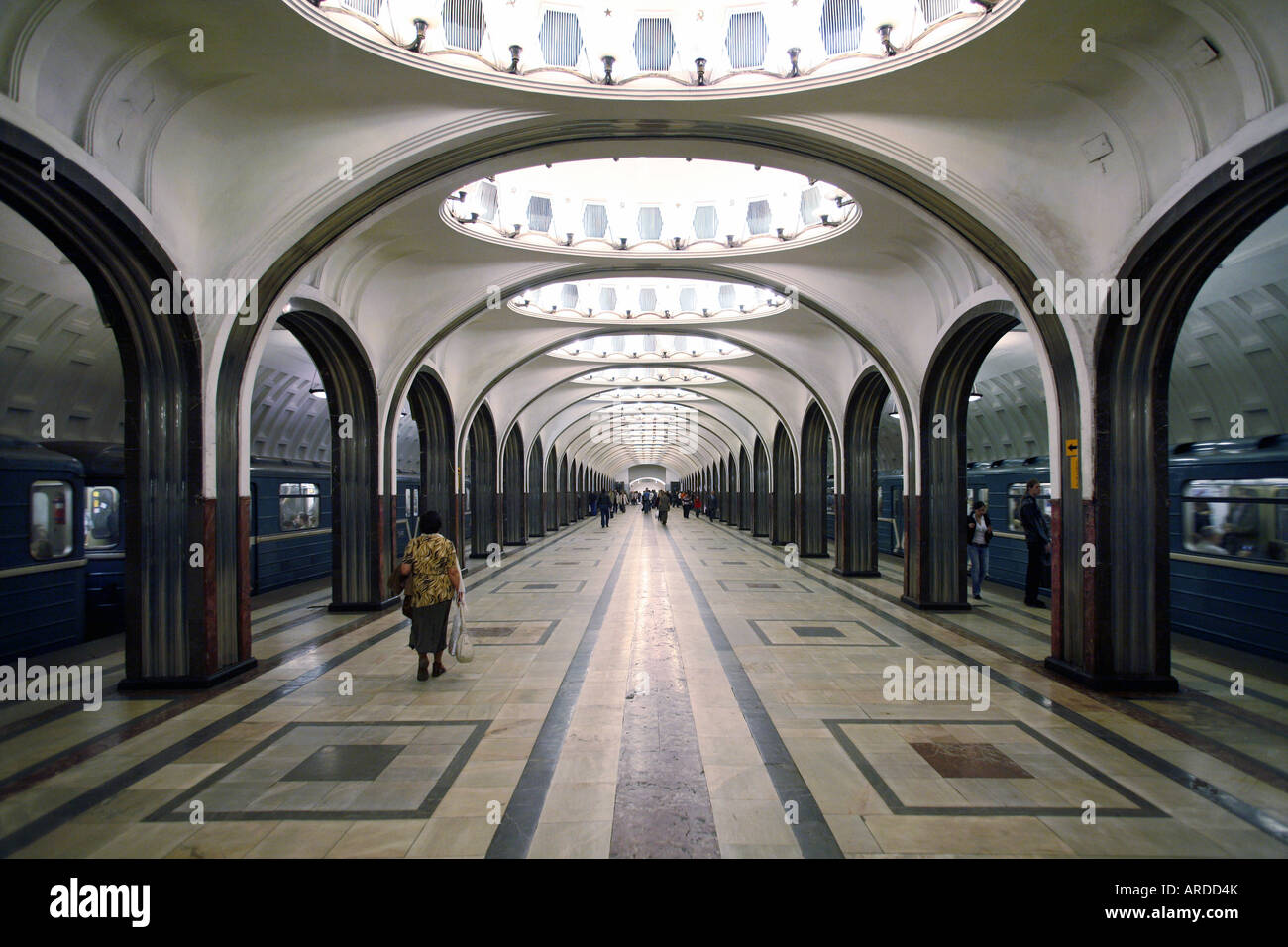 Mayakovskaja La stazione della metropolitana di Mosca, Russia Foto Stock