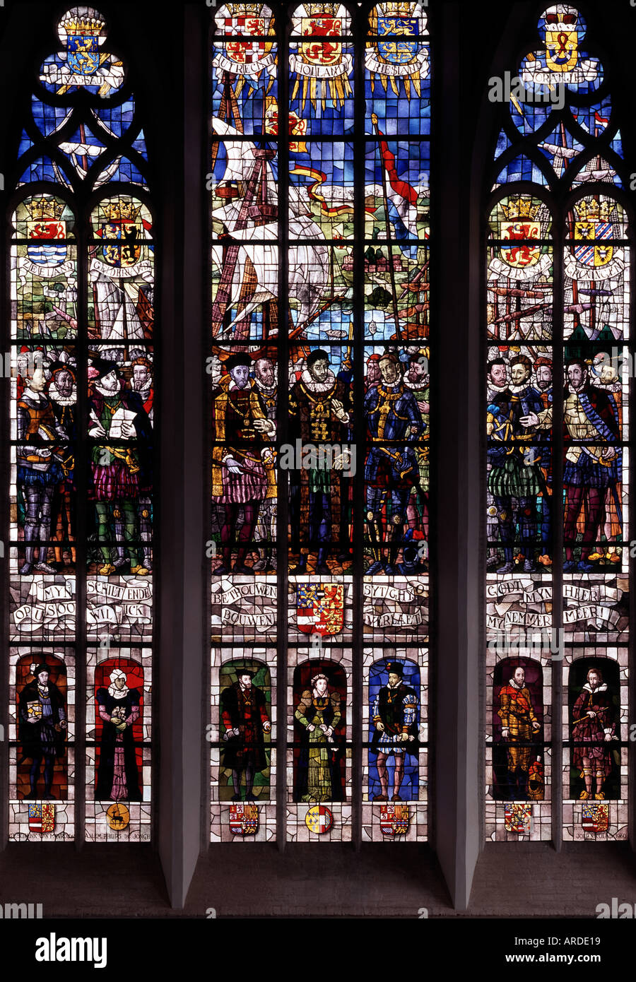 Delft, Oude Kerk Glasfenster mit Darstellung Wilhelm von Oranien Foto Stock