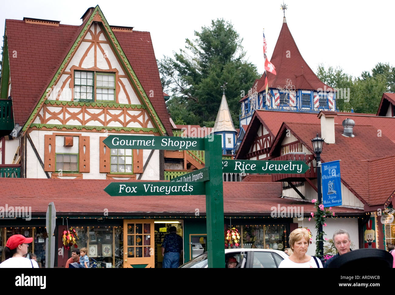 Helen Georgia USA strada locale di segno e guidepost Foto Stock