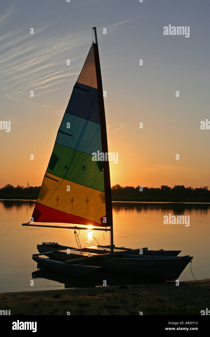 Tramonto al fiume Volga banca Regione di Astrakhan Russia meridionale Foto Stock