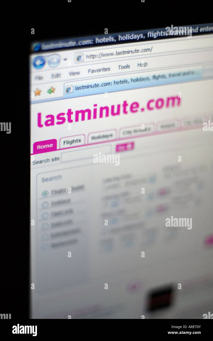 Il sito lastminute.com Foto Stock