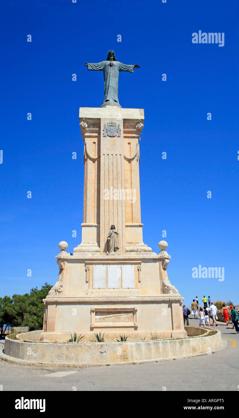 La statua di Cristo al Monte Toro, il punto più alto dell'isola di Minorca, Isole Baleari, Spagna. Foto Stock