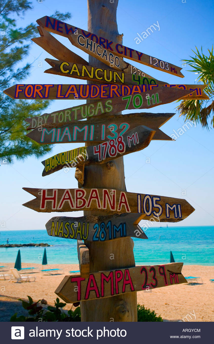 Segnaletica Direzionale Su Un Palo Di Legno Sulla Spiaggia