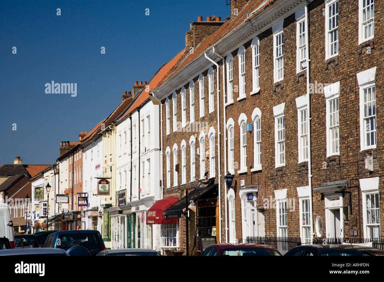 Georgian case mercantili Yarm High Street Yorkshire città mercato ora parte di Stockton on Tees Cleveland Foto Stock