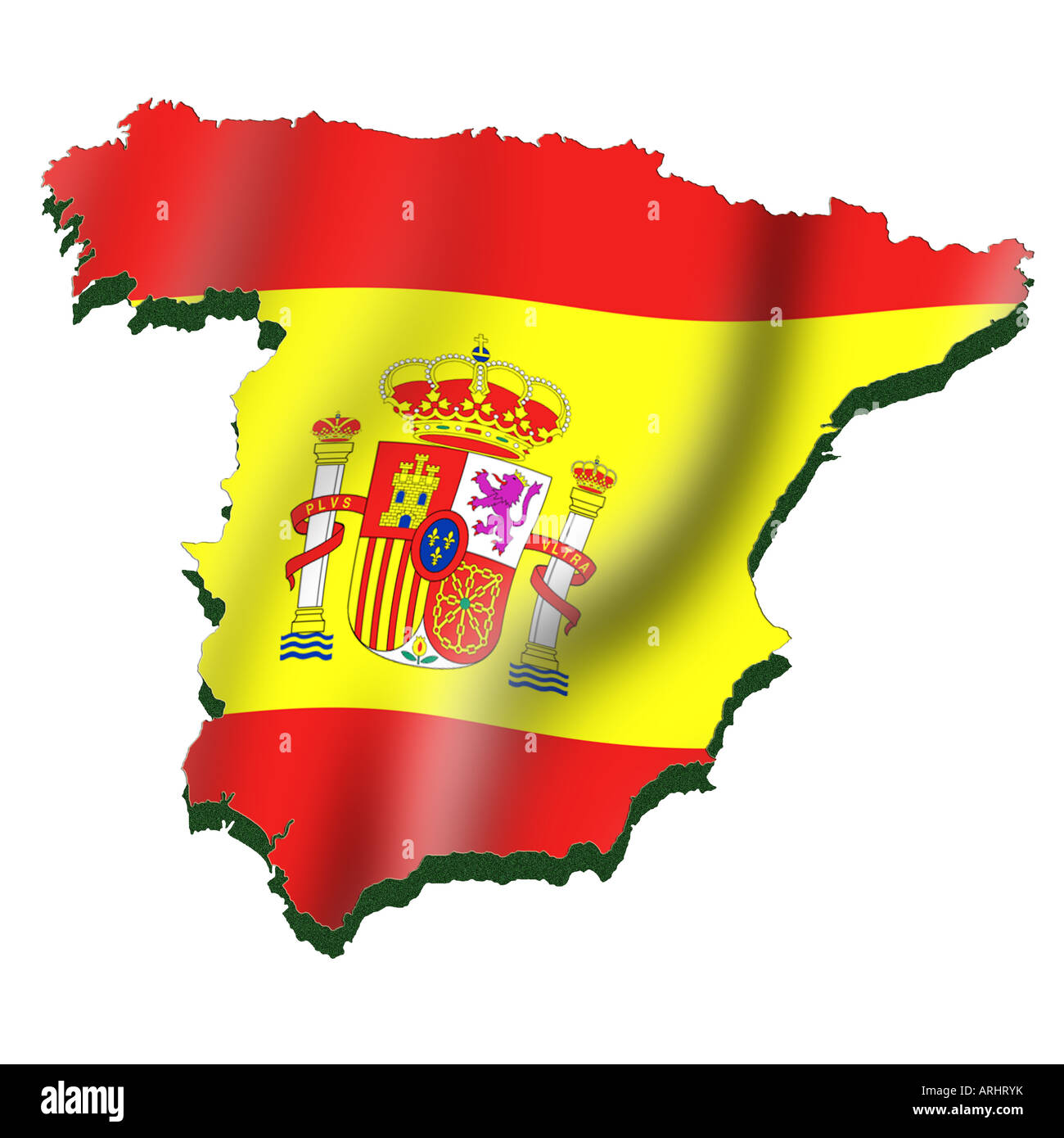 Mappa di contorno e bandiera della Spagna Foto Stock