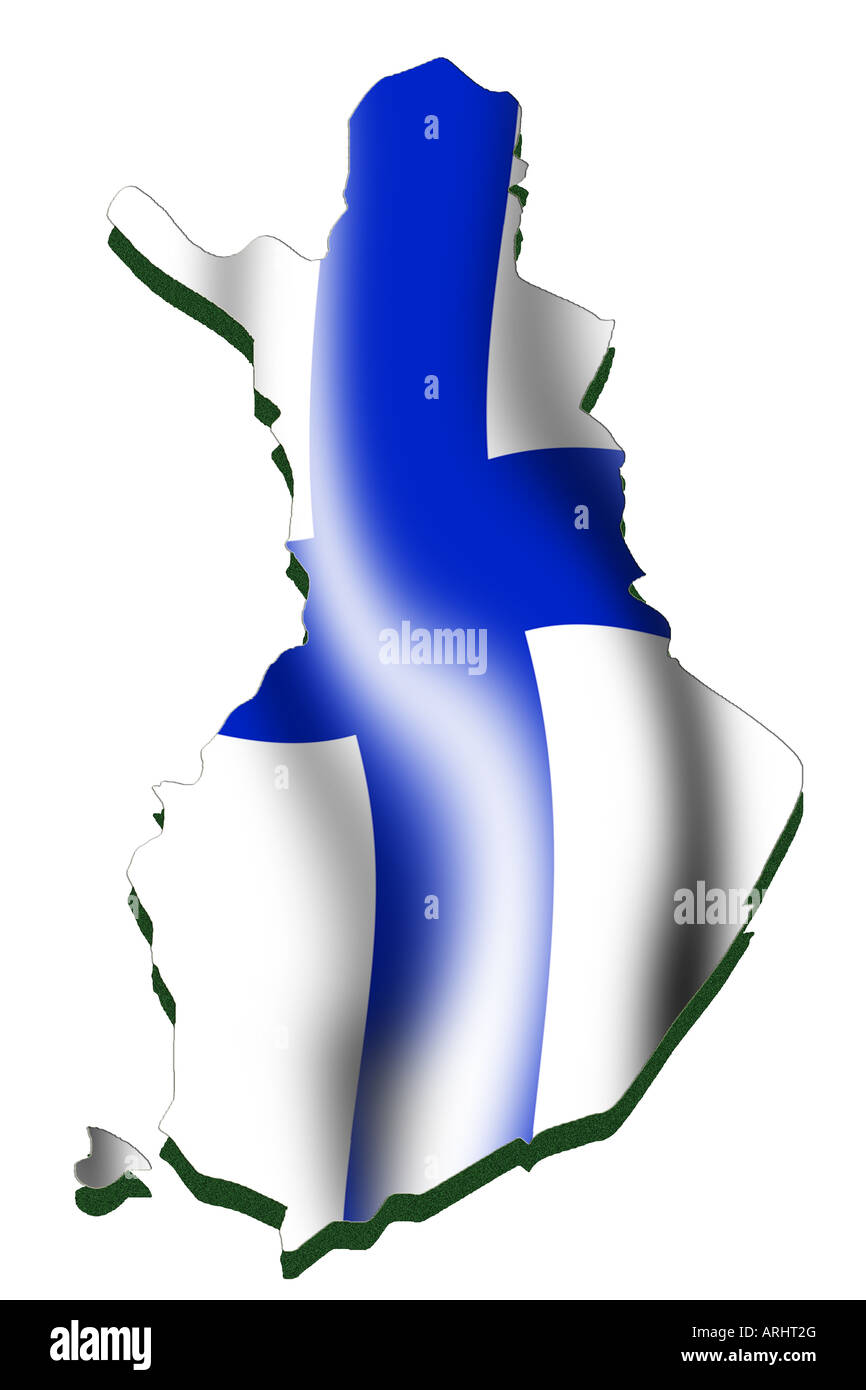 Mappa di contorno e bandiera della Finlandia Foto Stock